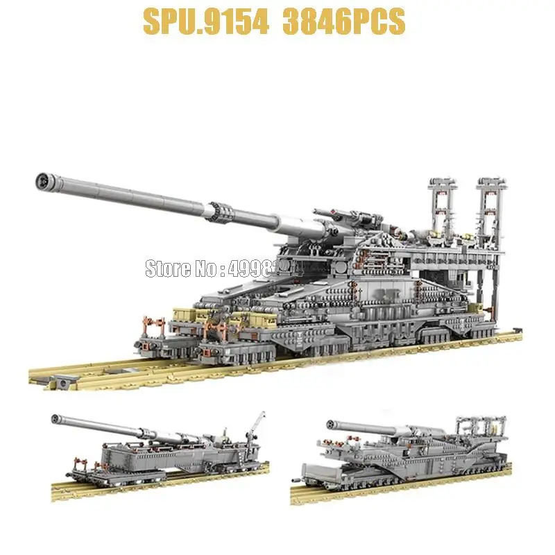 10005 3846pcs 3in1 Military Ww2 Tm3-12 German 80cm Railway Gun Cannon Army Weapon Boy 8 Dolls Building Blocks Toy