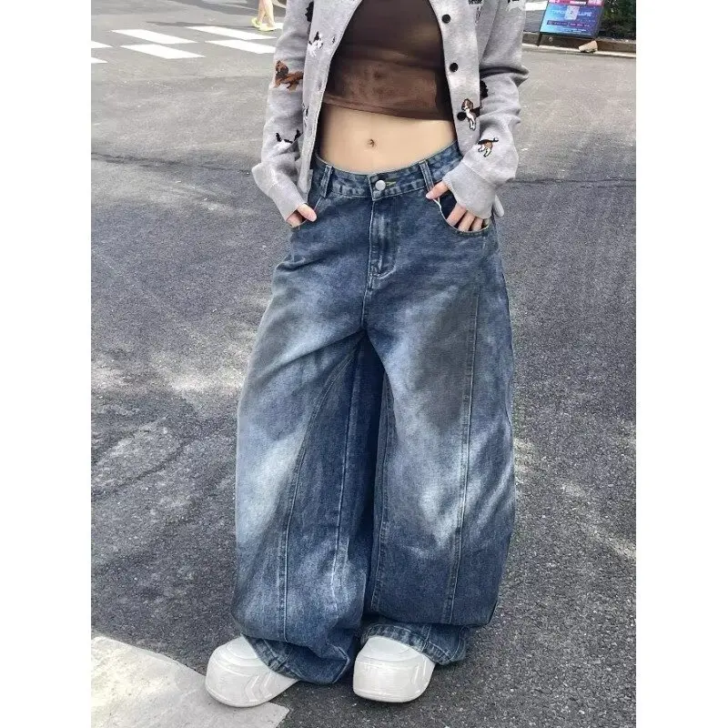 Women Wide Leg Jeans Streetwear Jeans Y2K Mens Pants Harajuku Hip Hop Vintage Blue Baggy Jeans High Waist Wide Leg Trouser Women