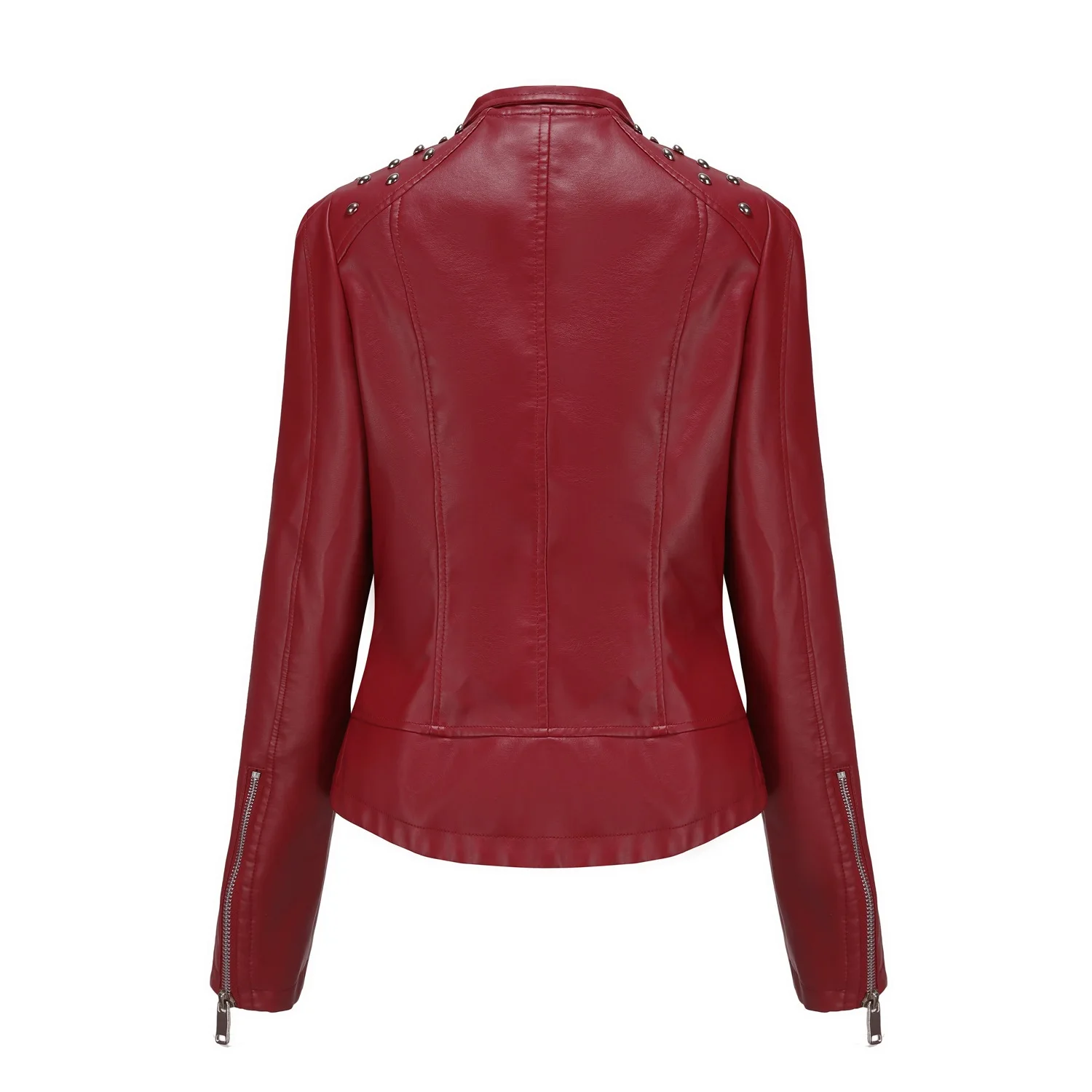 Veste en cuir Punk Rivet pour femme, automne, printemps, rétro, col coloré, mince, décontracté, dames, simili cuir souple, Moto Biker Oupillar