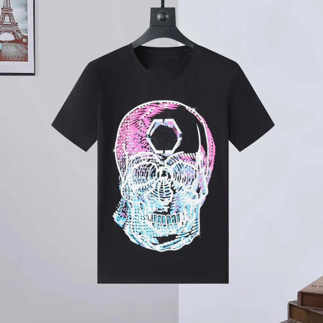 Men\'s T-Shirt Spring Summer 2024 Classical Colorful Skulls Pattern Pullover Fashion Luxury Brand High Quality T-shirt for Women