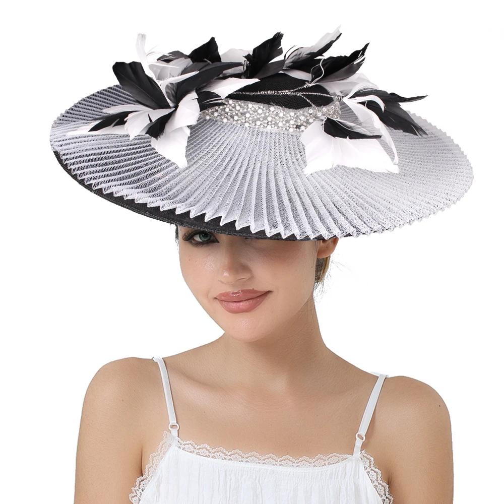 Elegant 40cm Wedding Fascinator Hat for Women Big Size Elastic Net Headwear Ladies Cocktail Church Party Hair Accessories