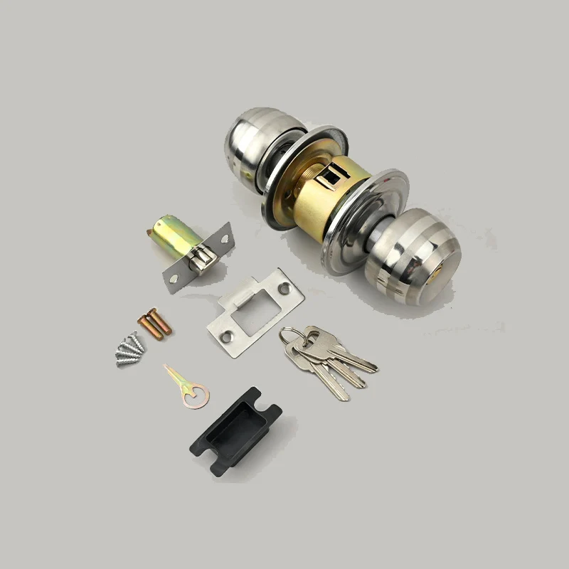 Stainless Steel Golden Round Ball Privacy Door Knob Set Bathroom Handle Lock With Key For Home Door Hardware Supplies