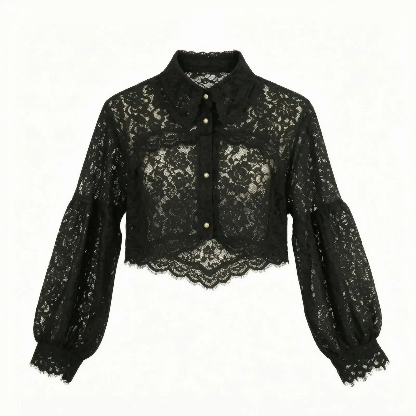 Botanical Lace with Puff Sleeves Layered Decorative Lace False Feminine Fashion Accessory for Adults, Sweater Stacking, Everyday