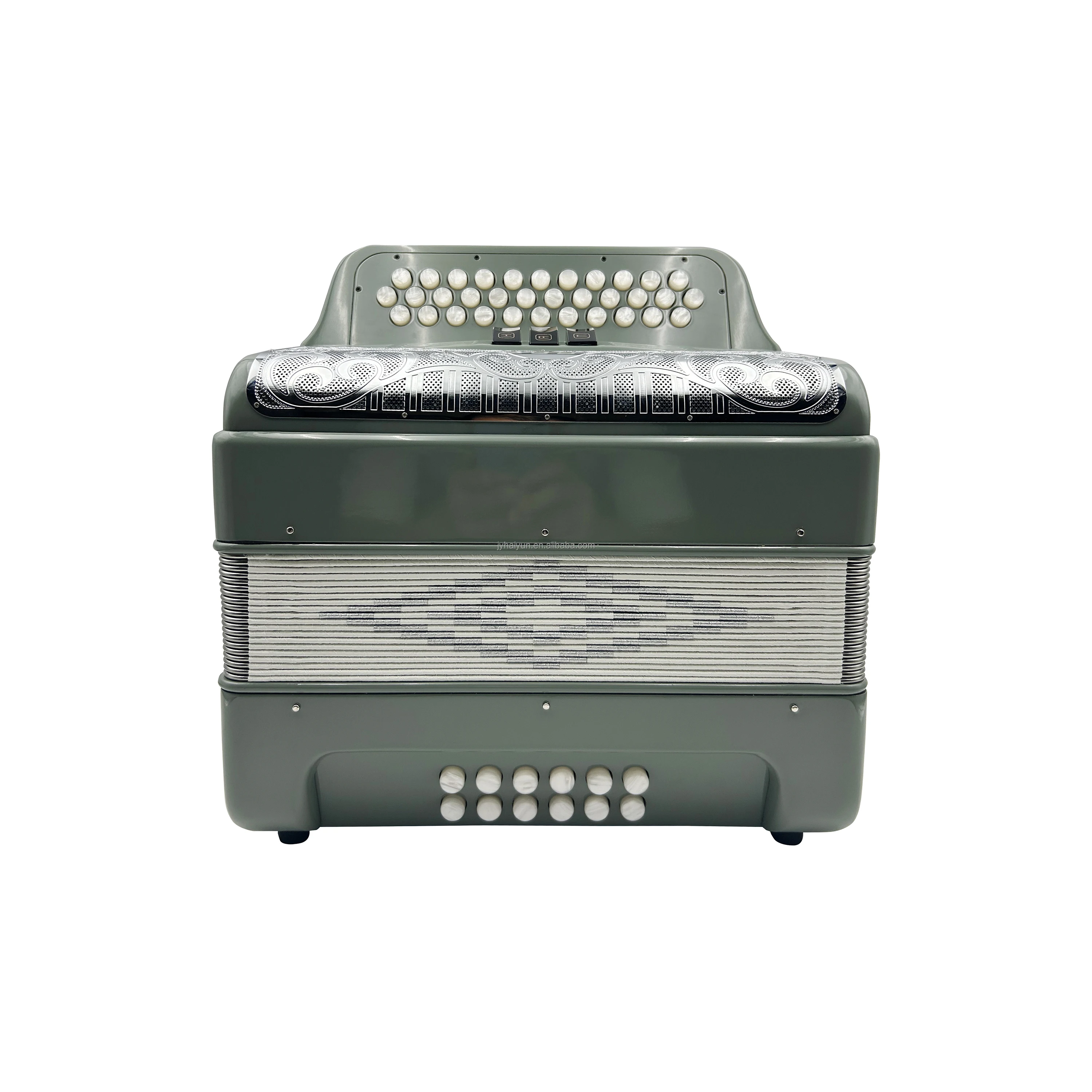 

Professional JB3412C Accordion 12 Bass 3 Registers 34 Buttons Sky Grey Body Silver Grill White Buttons Diatonic