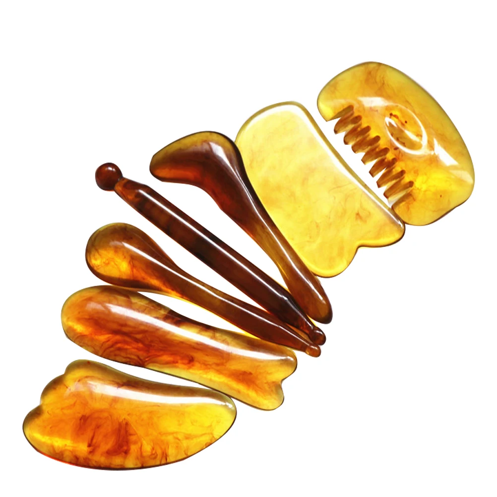 

7pcs Facial Massage Beauty Roller Tool Set Smooth Resin Guasha Scraper For Face Body Muscle Relief Scraping Plate