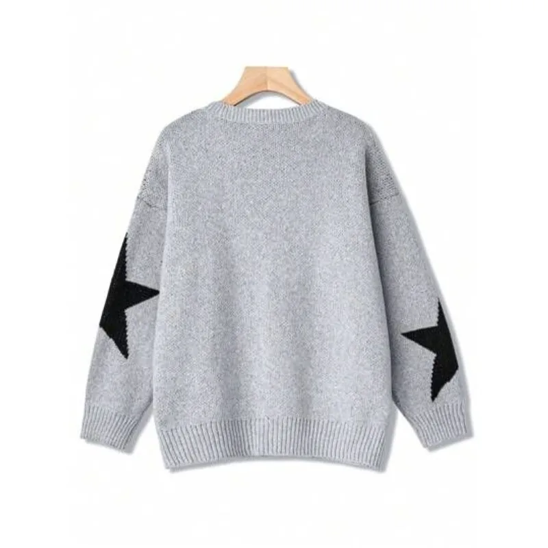 زائد حجم الخريف المرأة الجديدة عارضة نجوم سترة جاكار فضفاضة طويلة الأكمام سيدة س الرقبة البلوز الأعلى