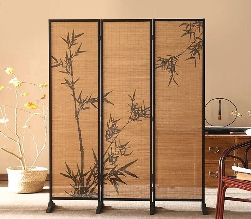 tea room partition bamboo weaving living room  wind bamboo shadow folding solid wood screen partition living room block