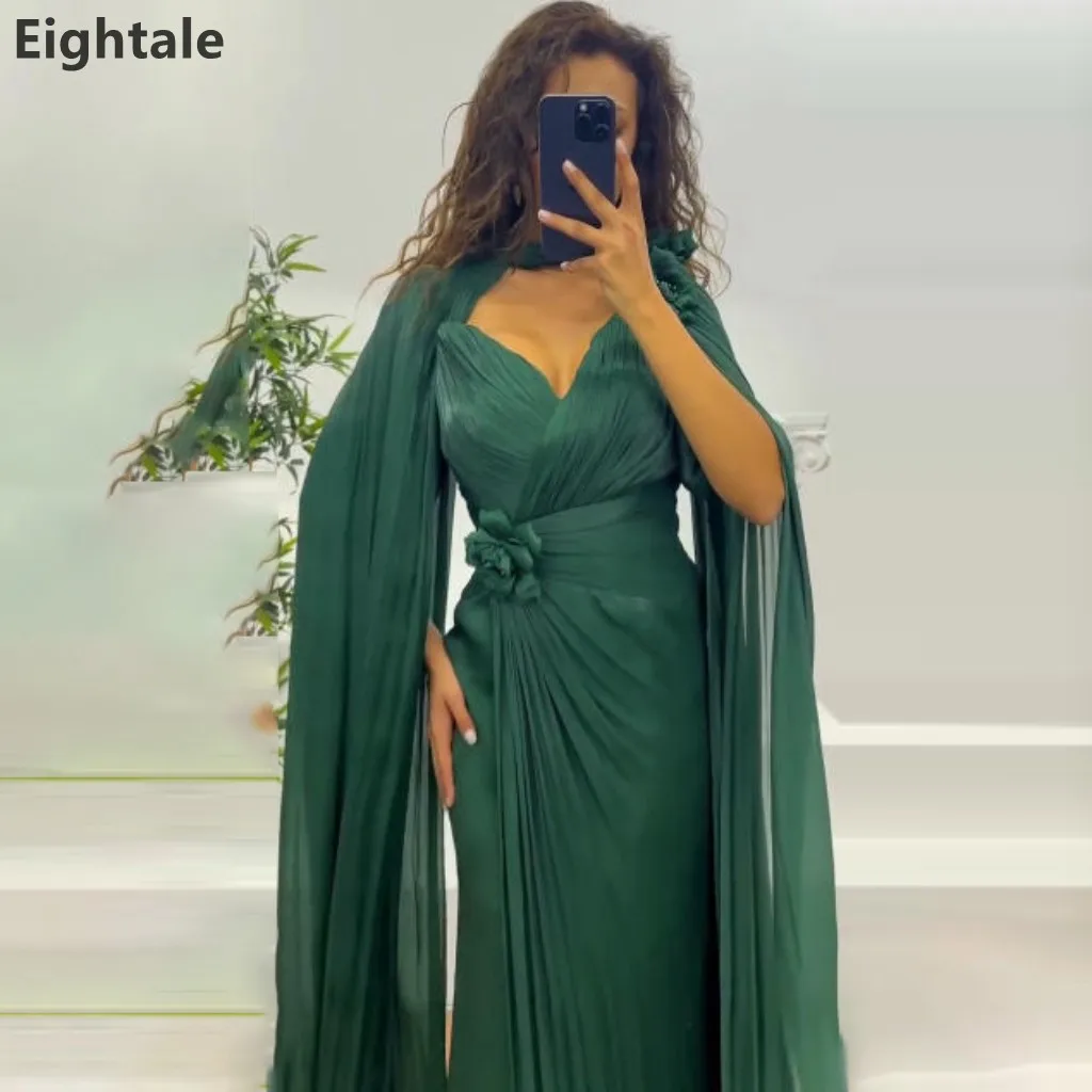 

Eightale 2025 Green Floor Length Maxi Evening Dress With Cape Wedding Party Formal Prom Dress Dubai Party Gown Customized