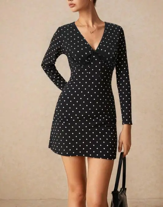 

2026 Spring/Summer New Women's Fashion Elegant V-neck Strap Short Black Dot Skirt Beach Vacation Skirt Women's Wear