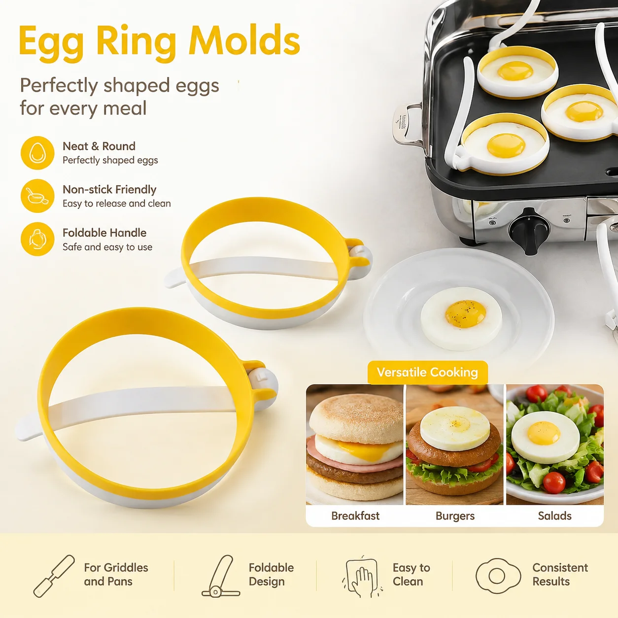 Breakfast Lovers Egg Rings Kitchen Cooking Tool Non-stick Round Pancake Shaper for Gas Stove Induction Cooker Durable Gear