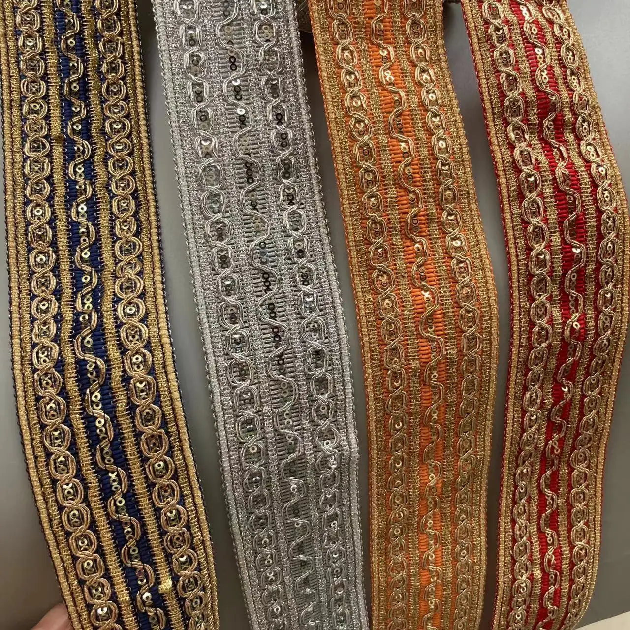 

2 Meters 5cm Lace Trims Floral Sequin Webbing Ribbon National Wind Jacquard Clothing Decorative Embroidered For Bridal Sewing