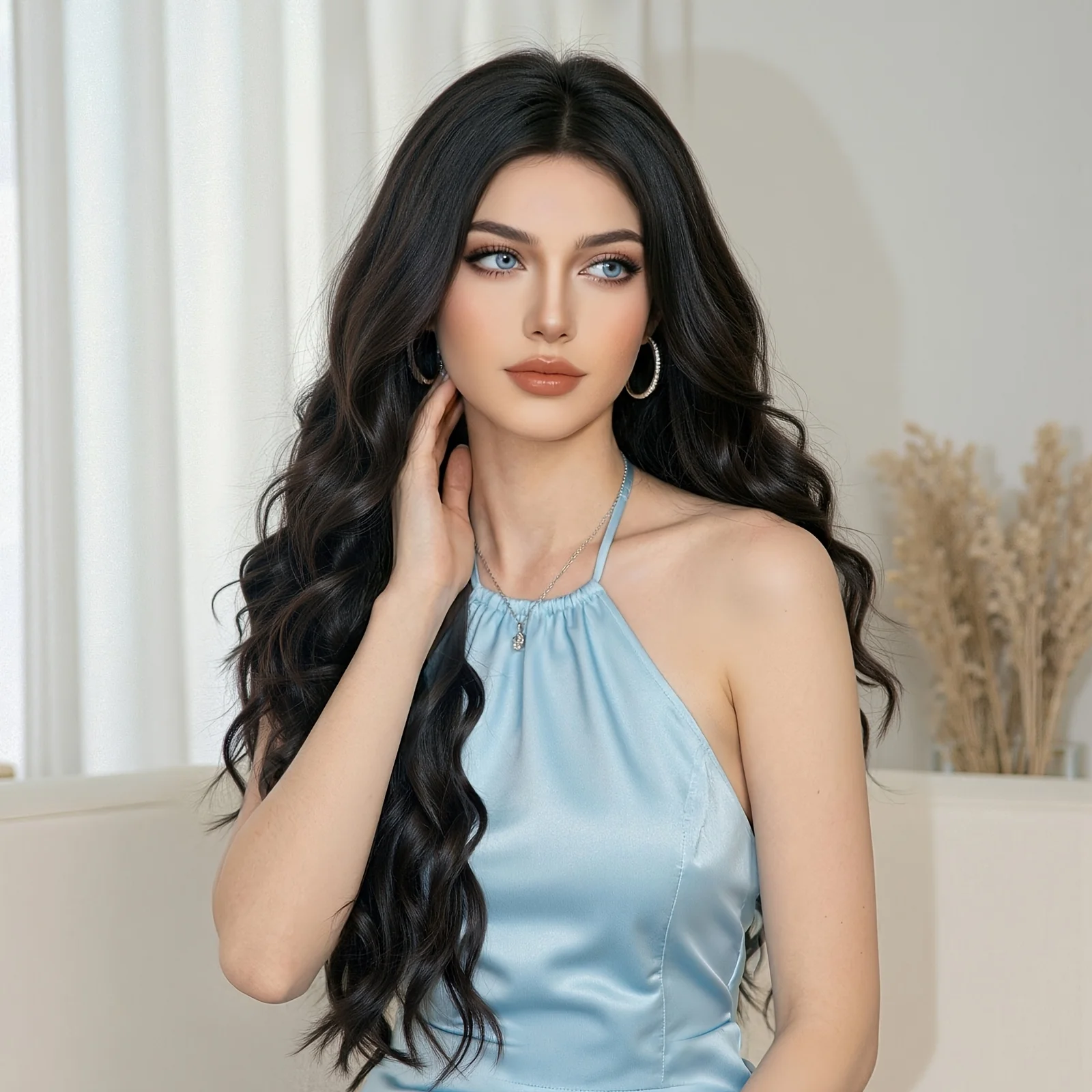Black Medium Long Curly Hair Latin America Roll, Black Small Roll, Wig, Rose Hair Mesh,