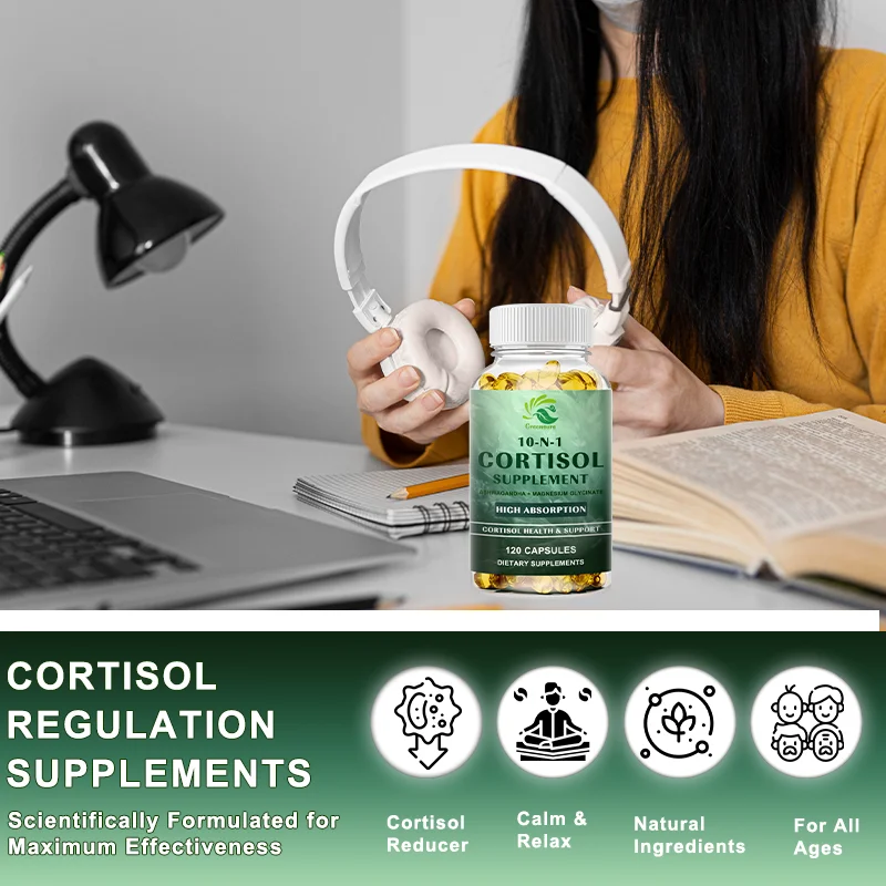 GREENSURE 10-IN-1 強力な組み合わせコルチゾール サプリメント – ストレス軽減、バランスの取れたコルチゾール応答、リラクゼーション、深い睡眠