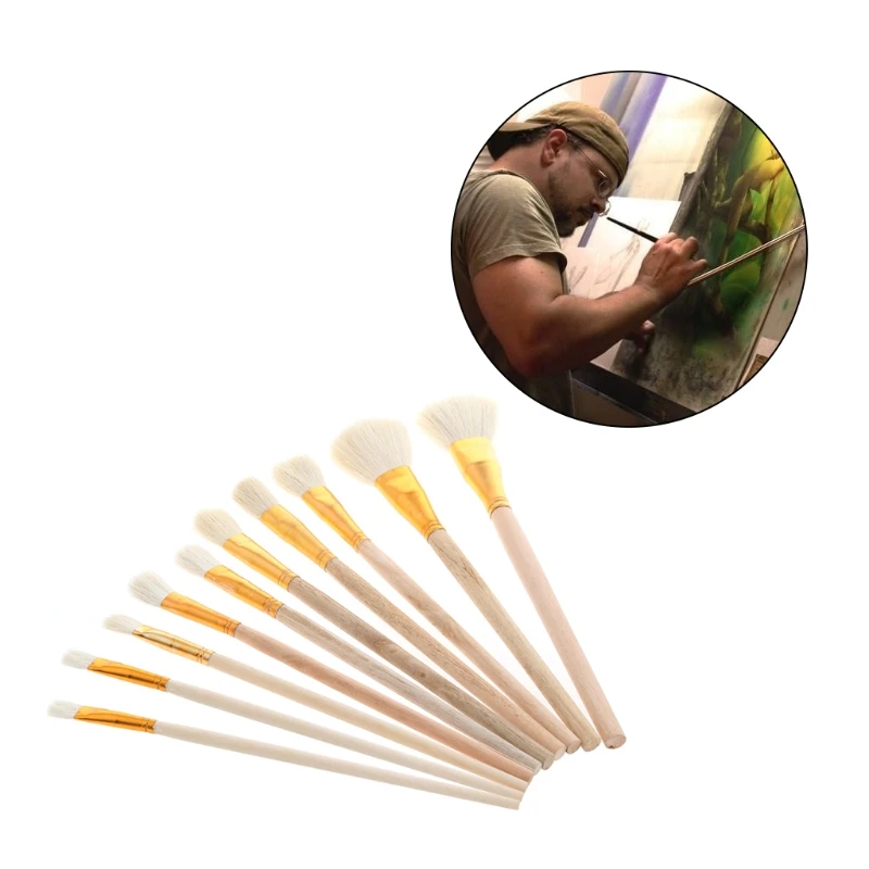 Y1UB 10Pcs Brushes Set for Art Painting Oil Acrylic Watercolor Drawing Craft DIY Kid