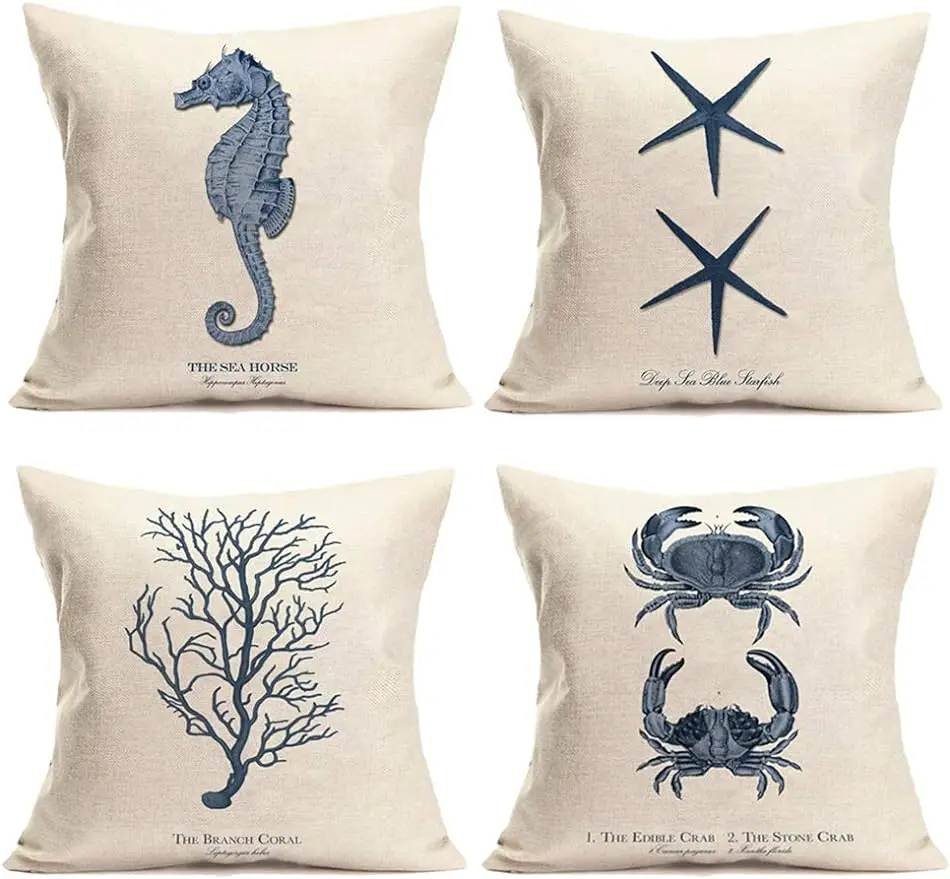 

Ocean sailing theme set linen marine life blue pillow case sofa home décor cushion cover cushion cover 45x45