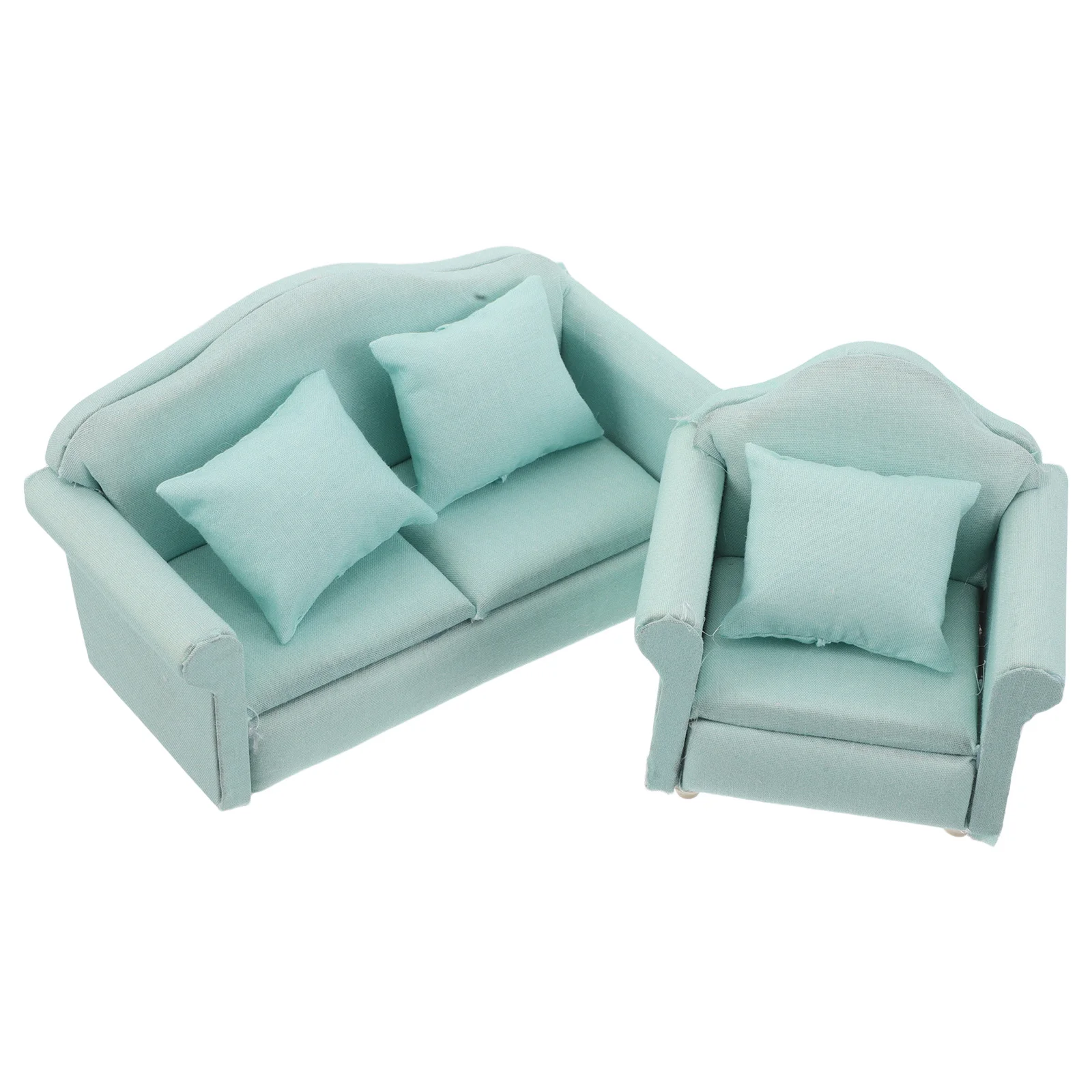 2 stuks miniatuur meubelset lichtgroen houten stoffen bank fauteuil voor poppenhuis woonkamer decor kinderen speelhuis simulatie