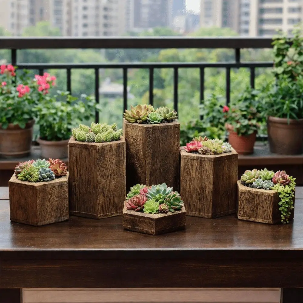 6pcs/set Wooden Hexagon Display Stand Vintage Style Show Shelf Jewelry Display Stand Decorative Model Display Shelf