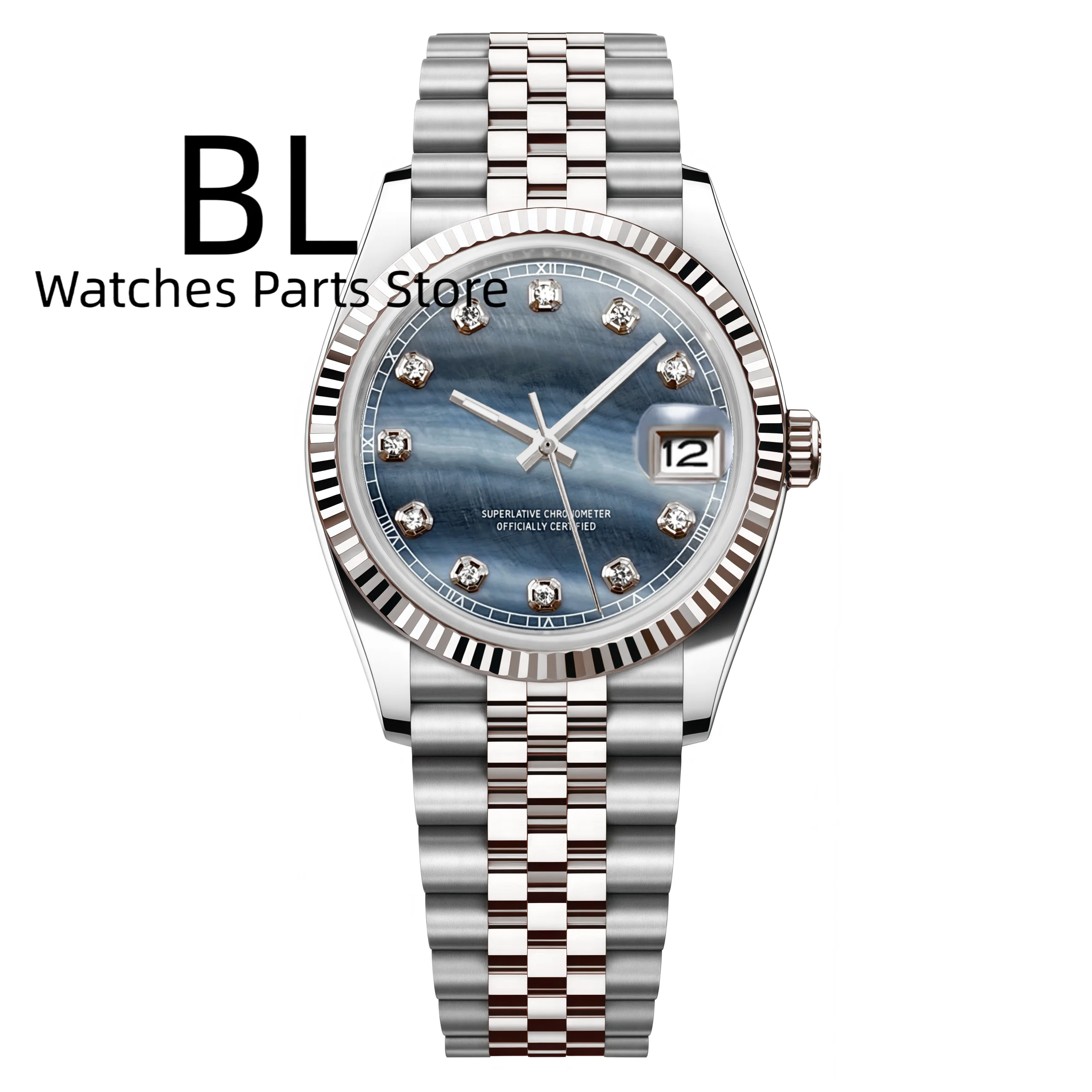 

Мужские автоматические часы BLIGER 36 мм/39 мм с синим перламутровым циферблатом, водонепроницаемые наручные часы с рифленым безелем и сапфировым стеклом, элегантные часы для мужчин