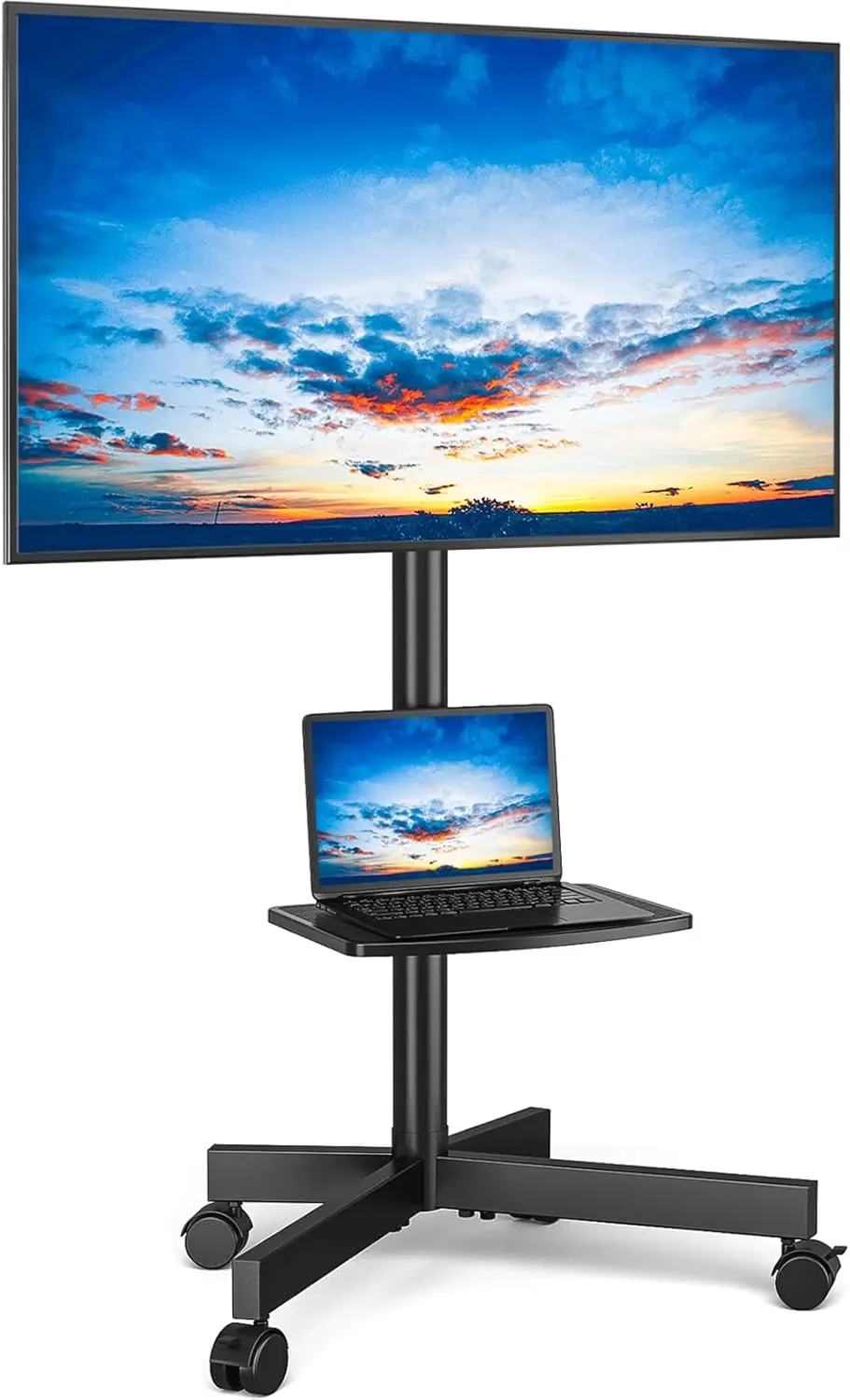

Universal Rolling TV Stand for 23-60 Inch Screens, Adjustable Height & Shelf, Portable on Wheels for Home Use