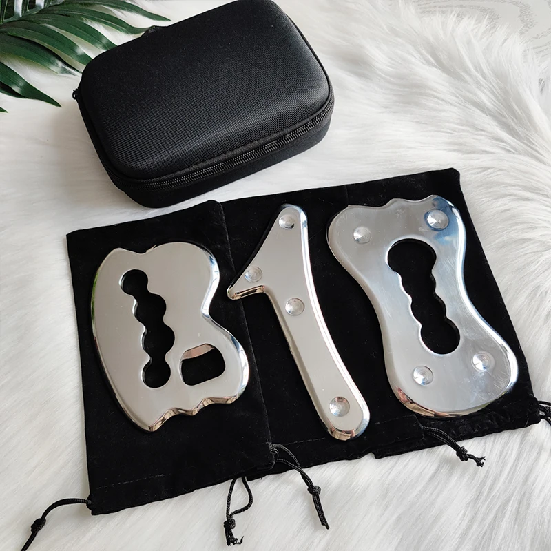 3-piece set, scraping massage tool, stainless steel facial massage roller stick, facial massage, wrinkle removal, lymphatic drai