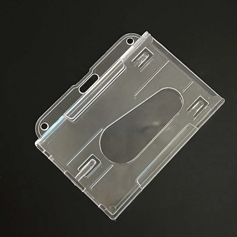 Dual Double Clear Hard Plastic ID Badge Two Slot Credit Card Holder for Bank Cards Protector Transparent Cardholder Card Cover