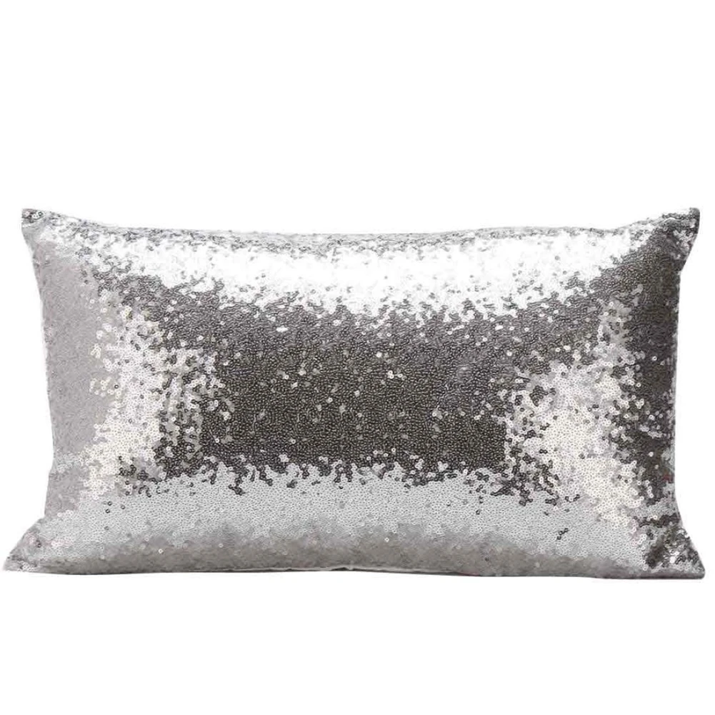 Rectangle Pillowcase,Solid Color Glitter Sequins Throw (Silver)