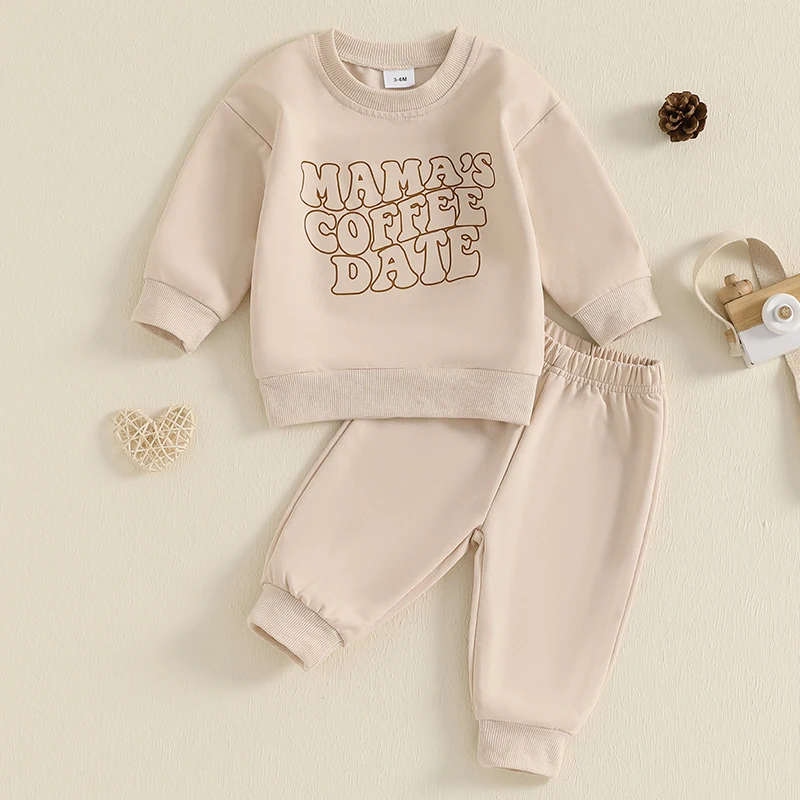 Baby 2 Piece Outfit Letter Print Long Sleeve Sweatshirt and Elastic Pants Set for Newborn Infant Fall Clothes