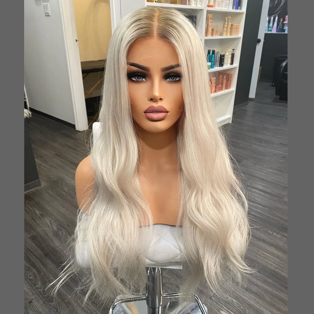 Ombre Platinum Blonde 13x6 Lace Frontal Human Hair Wigs for Women #60 Natural Wave Full Lace Wig with Baby Hair Pre plucked