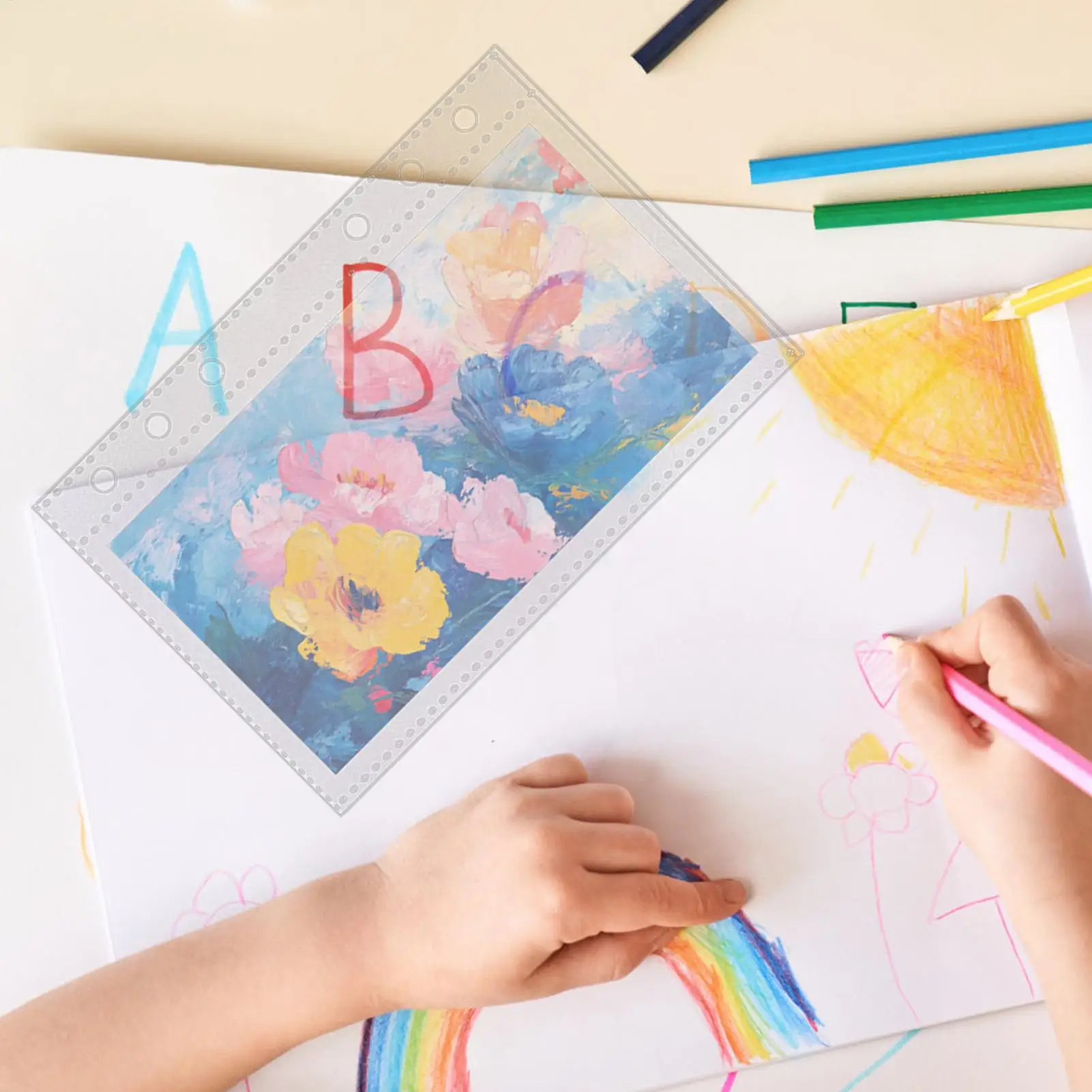 10 قطع من إدراجات مخطط A6، صفحات استبدال مجلد A6 شفافة، واقي صفحات إعادة تعبئة مخطط مكون من 6 حلقات لبطاقات بريدية للصور