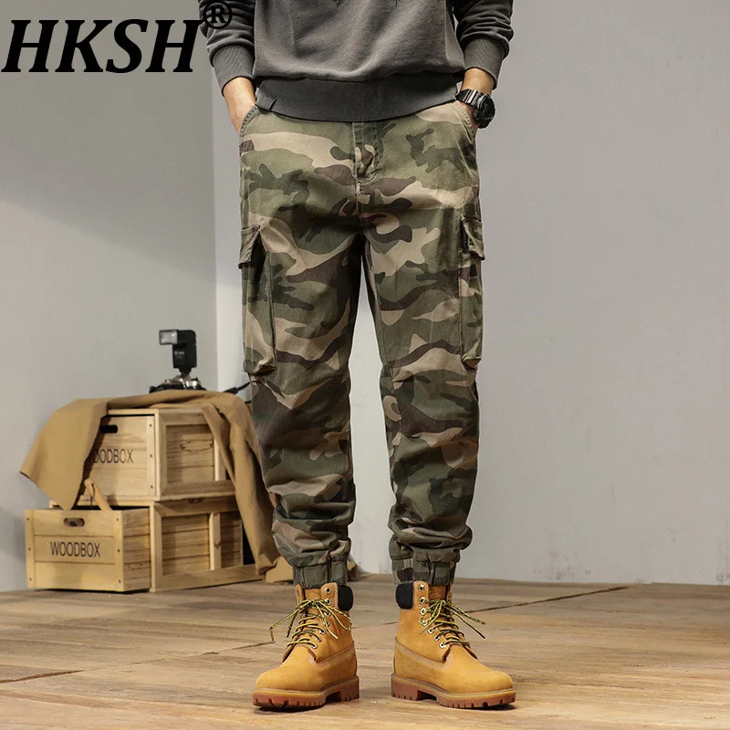 

Новые мужские брюки-карго HKSH Spring в американском винтажном стиле, хлопковые, с множеством карманов, модные, универсальные, эластичные, HK20468