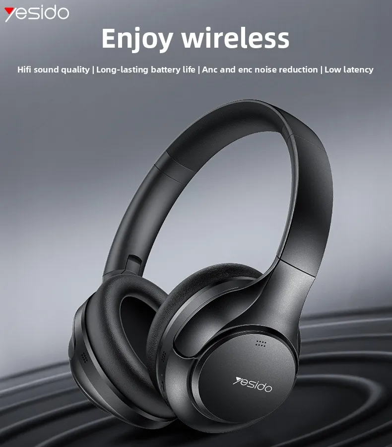 Słuchawki komputerowe Yesido EP09, słuchawki gamingowe nauszne, redukcja szumów ENC, słuchawki Bluetooth z ANC, bezprzewodowe