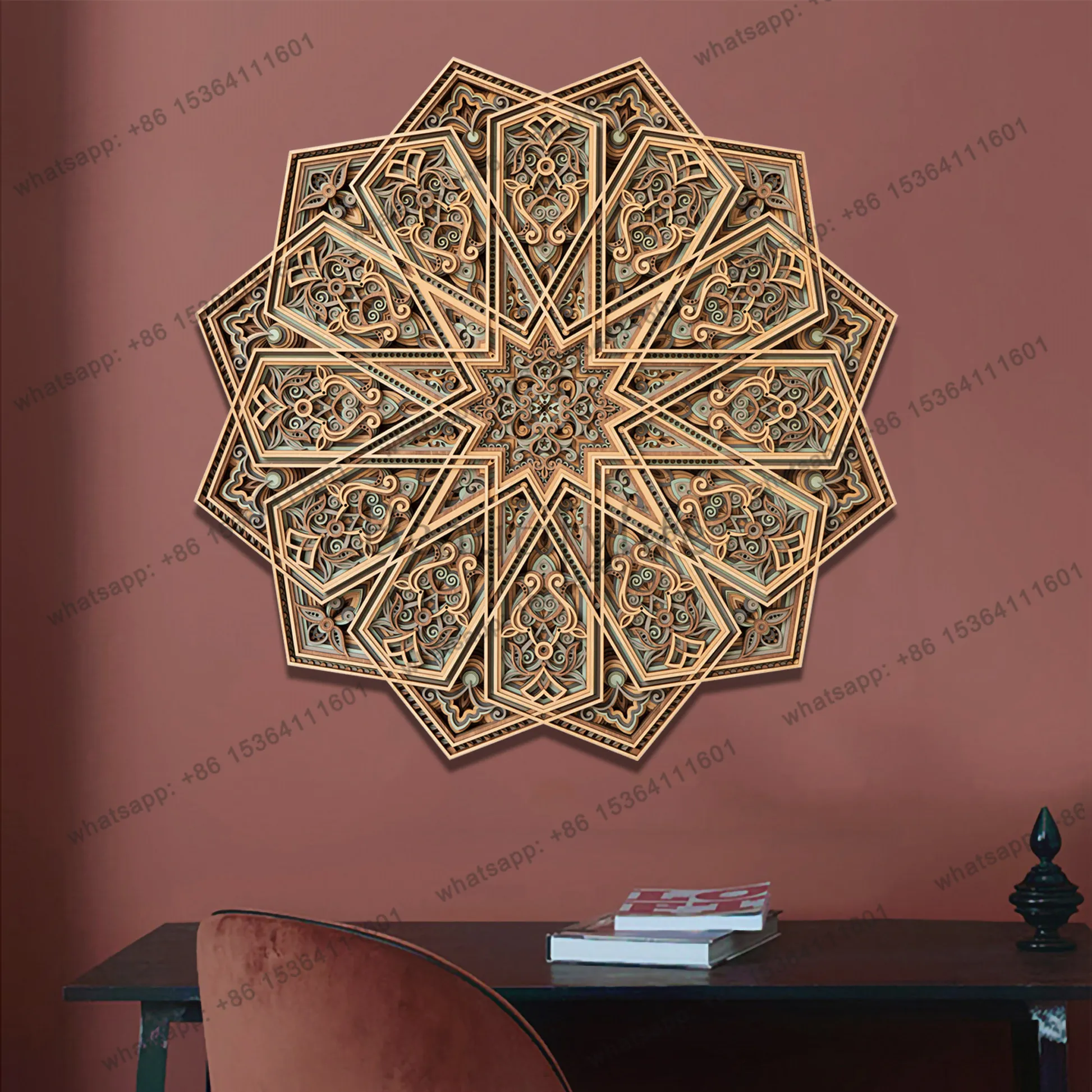 LJY ladder wood stacked carving creative entrance restaurant hanging murals modern simplicity