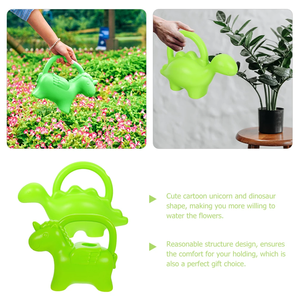 

2Pcs Watering Can Small Plastic Garden Tools Portable Cartoon Unicorn Dinosaur Kids Toy Green Outdoor Indoor Plants Flowers