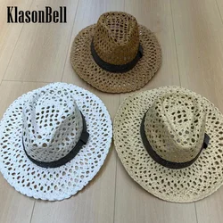 5.30 KlasonBell Handmade Weave Hollow Out Raffia Haps Beading Chain Decoration Beach Sun Protection Casual Cap