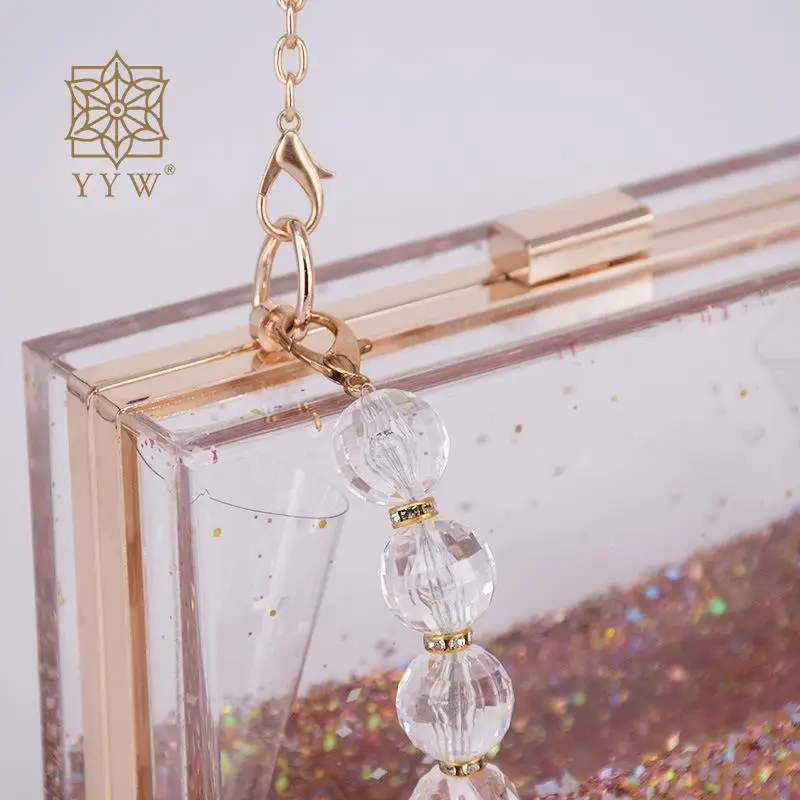 Sequined Transparent Clutch Women Acrylic Box Bag Party Evening Purse Shoulder Bags Hard Day Crystal Chain Cocktail Party Bags