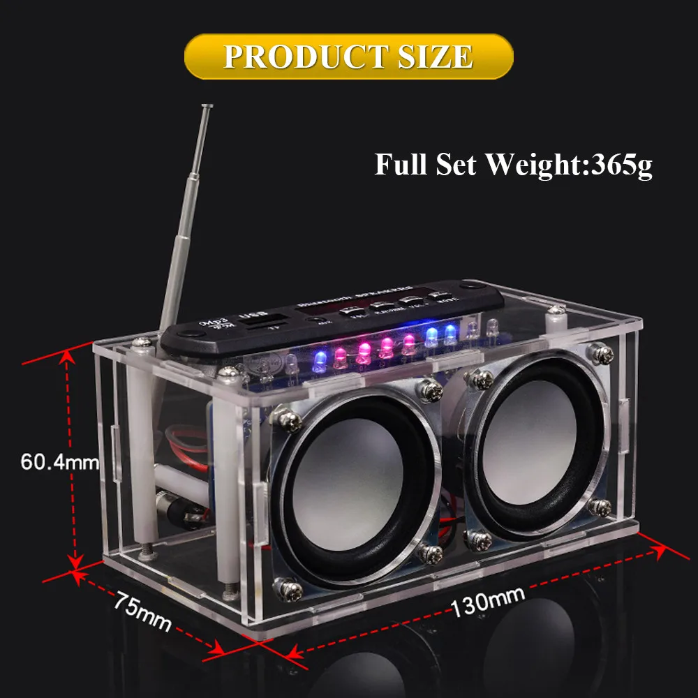 DIY Bluetooth Speaker Kit with FM Radio 87.5-108MHZ DIY Soldering Project Practice Electronic Module Kit Solder Assembly U Disk