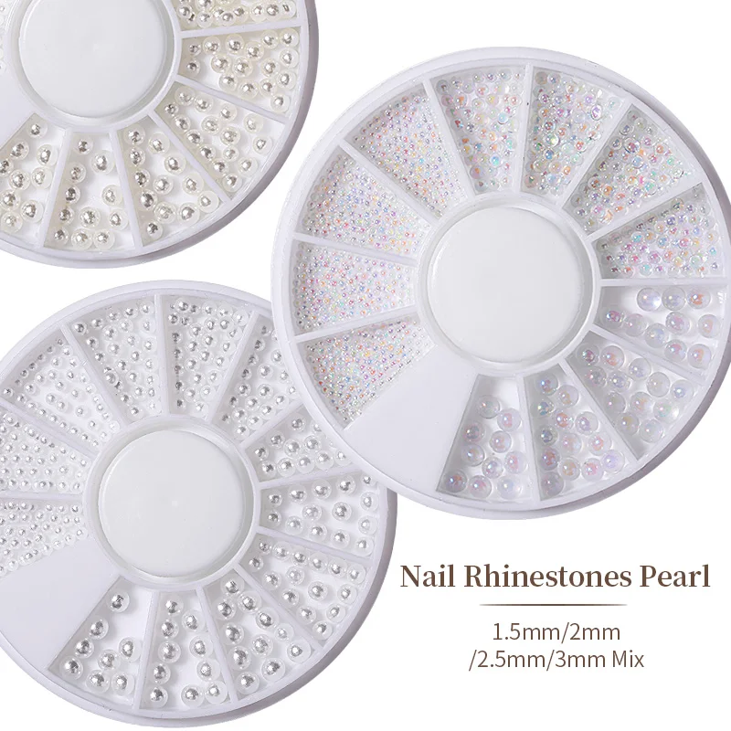 Mix Sizes White Nail Art Tip Half Pearls 3D Nail Beads Stone Rhinestone Decoration In Wheel DIY Beauty Decor Manicure Supply