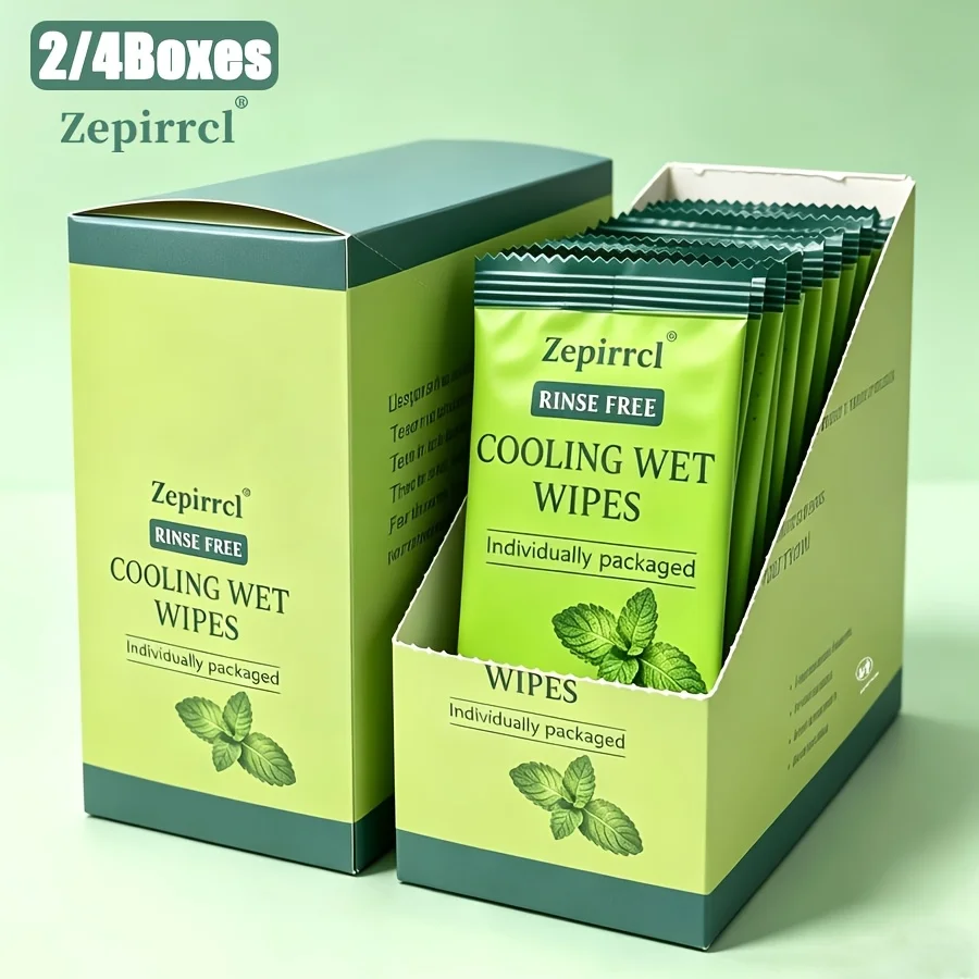 2/4 Boxes Summer Refreshing Cooling Wipes, Individually Wrapped Portable Mint Wipes, Gentle and Non-Irritating, Ideal for Office, Running, Cycling, Fitness and Travel, 60 Wipes per Box