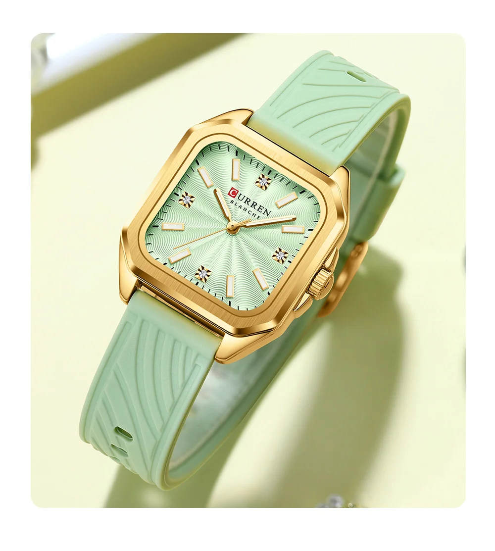 CURREN Elegante Schlichte Damenuhr Luxuriöses Quadratisches Zifferblatt Silikonarmband mit Leuchtzeigern Neue Quarz-Armbanduhr – Detail 15
