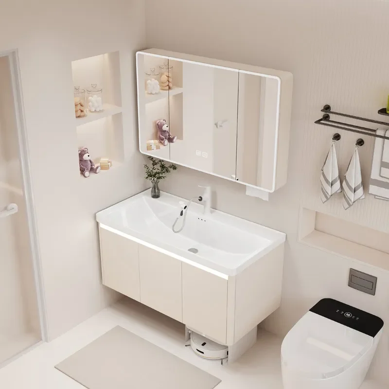 Bathroom Cabinet with Ceramic Integrated Basin and Toilet Drawer Honeycomb Aluminum Wash Basin Face Wash Basin Combination