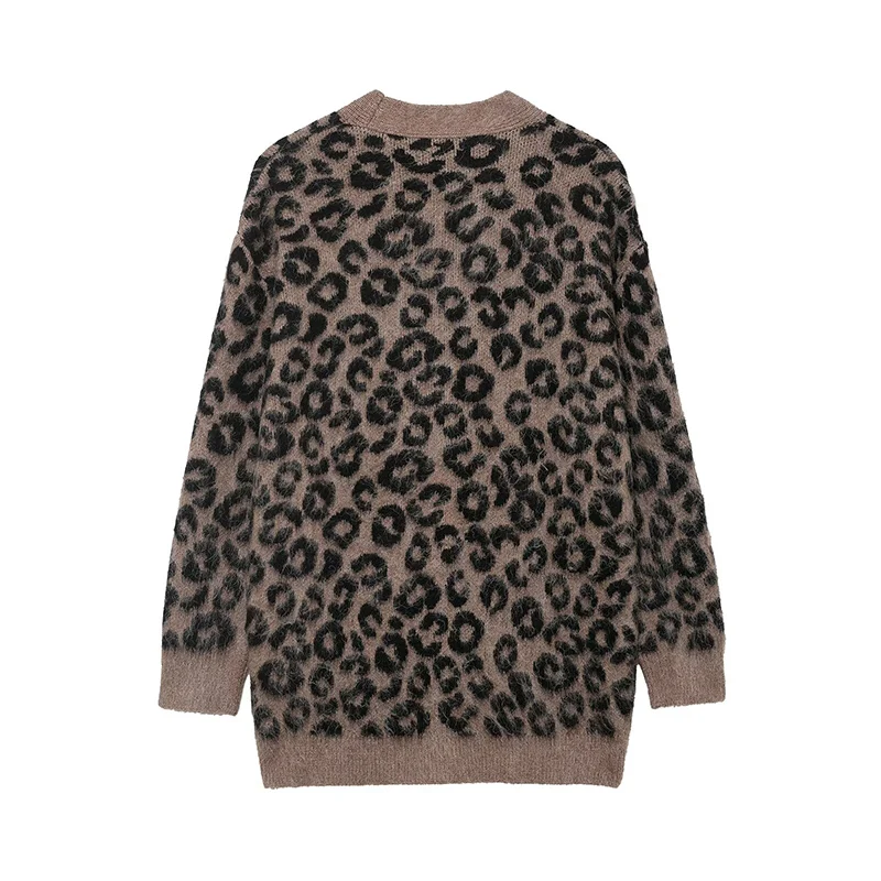 Knitted Cardigan Coats 2025 New Fashion Leopard Print Warm Sweater Women's Youth Autumn Street Travel Women's Cardigan Sweater