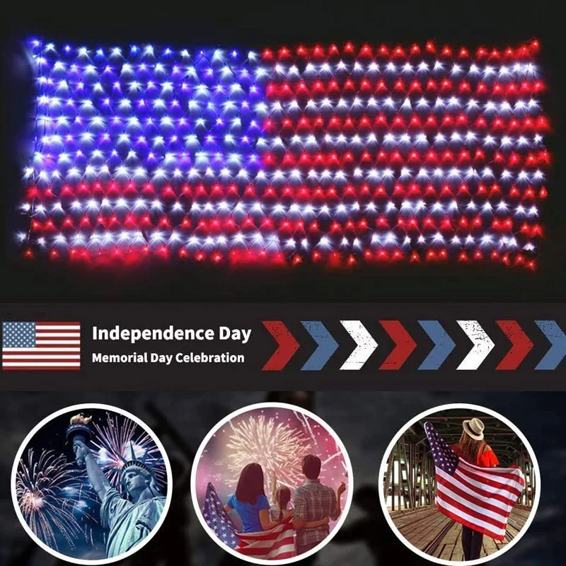 

420 LED American Advanced Flag String Lights, Waterproof Led Flag Net Light of The United States for Holiday Yard,Garden Decor