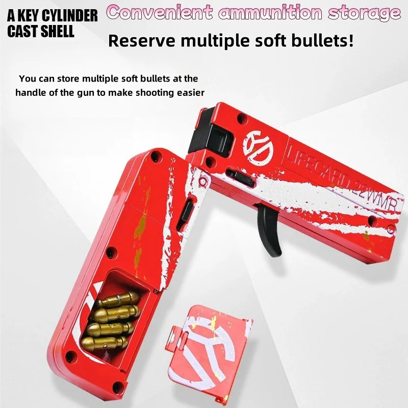 3.0New Alloy Folding Spray Life Card Toy Gun Can Fire Soft Bullet Safety Pistol Children Boys Alloy Military Shooting Model