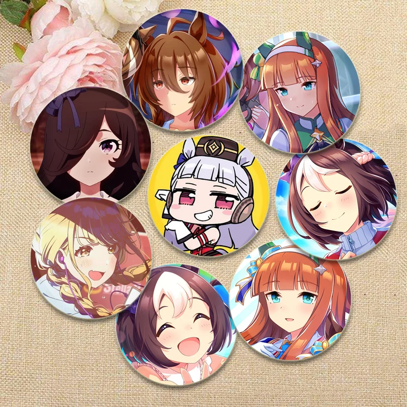 Anime Uma Musume Pretty Derby 32/44/58mm Simple Button Pins Snap in Design Brooches Daily Stylish Ornament Badge Bag Accessories