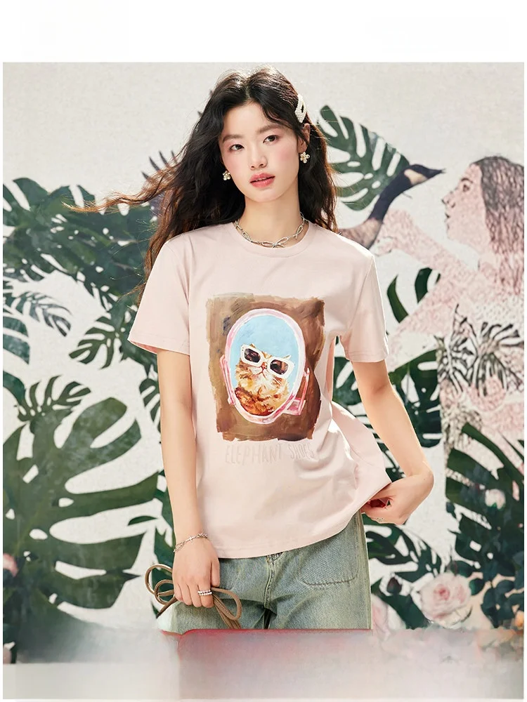 

Artka Spring Casual fiti ort Sve round Ne Printed T-irt Faionable Women's Top Comfortable All-Match Design