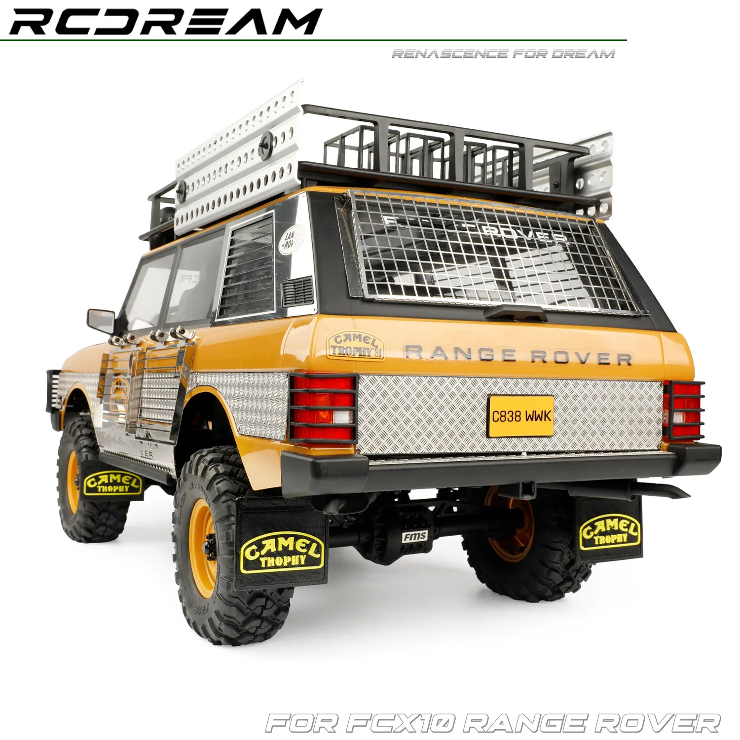 RCDream 3D Soft TPU Mud Flaps Mudguard / Exhaust Pipe Mufflers / Fuel Tank for 1/10 FCX10 Camel Trophy Range Rover Upagrde Part