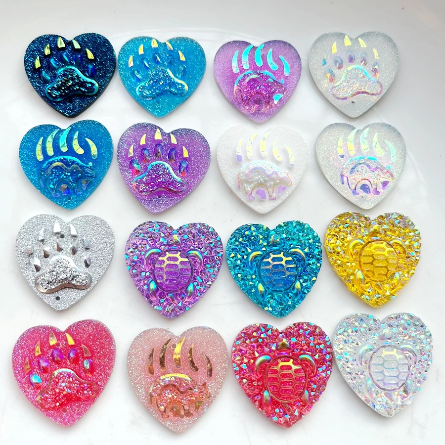 

100pcs 25mm heart-shaped bear claw turtle totem resin rhinestones, suitable for jewelry making, DIY decoration, free delivery