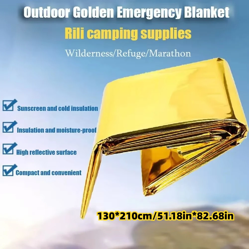 Emergency Thermal Poncho Blanket Lightweight Folding Water Resistant Windproof Sunshade Reusable First Aid Camping Mat Pad Cover