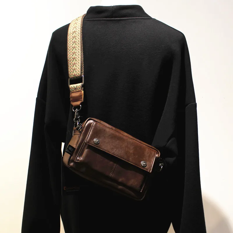Street Style Youth Men's Crossbody Bag Threebox Messenger Small Phone Bag Casual Diagonal Bag Soft PU Leather Shoulder Bag