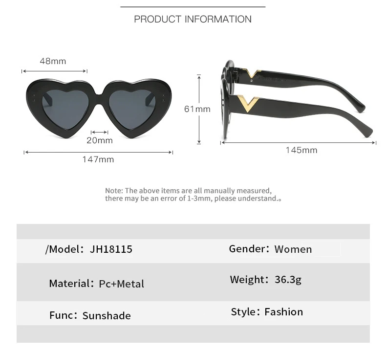 Neue Mode Liebe Herz Sonnenbrille Frauen Nette Sexy Retro Cat Eye Vintage Günstige Sonnenbrille Schwarz Rot Weibliche Brillen – Detail 4